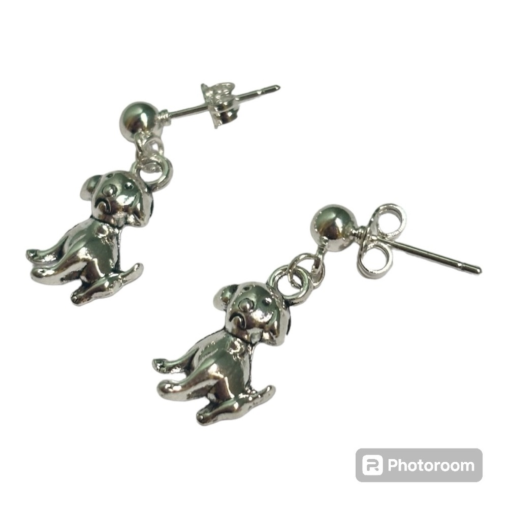 small sterling silver plated cute dog puppy stud earrings pet jewelry - Picture 3 of 4